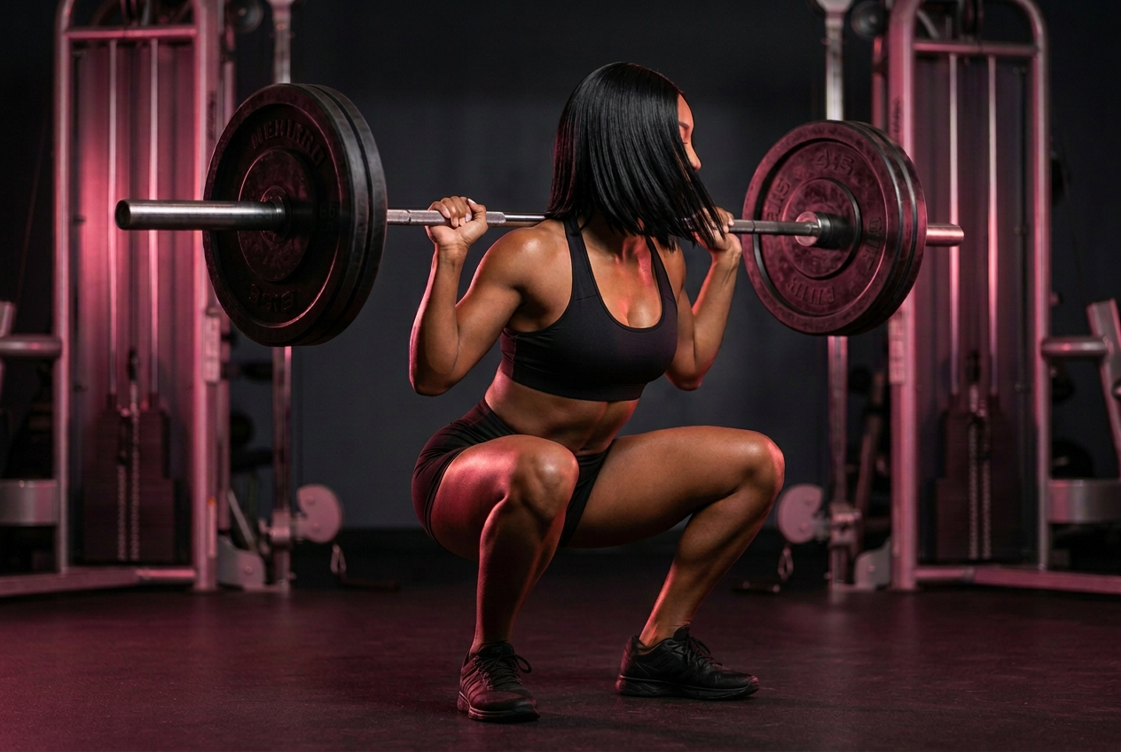Raynisha Nicole performing a loaded barbell squat